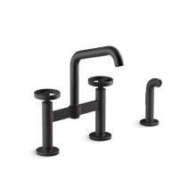 Kohler 28665-9-BL - Billet™ Two-hole bridge kitchen sink faucet with side sprayer