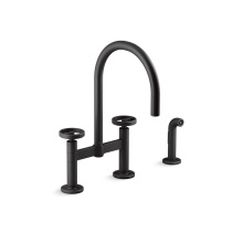 Kohler 28673-9-BL - Billet™ Two-hole bridge kitchen sink faucet with side sprayer