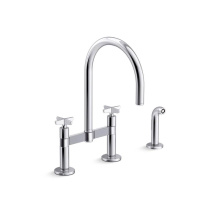 Kohler 28673-3-CP - Billet™ Two-hole bridge kitchen sink faucet with side sprayer