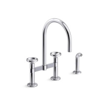 Kohler 28673-9-CP - Billet™ Two-hole bridge kitchen sink faucet with side sprayer
