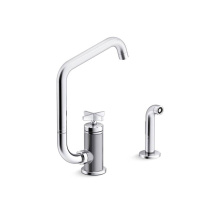 Kohler 28667-3-CP - Billet™ Single-handle kitchen sink faucet with two-function extended-reach spout and side spraye
