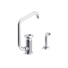 Kohler 28667-9-CP - Billet™ Single-handle kitchen sink faucet with two-function extended-reach spout and side spraye