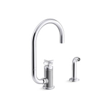 Kohler 28675-3-CP - Billet™ Single-handle kitchen sink faucet with two-function extended-reach spout and side spraye