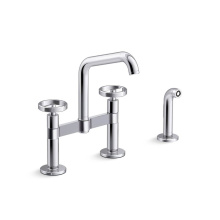Kohler 28665-9-CP - Billet™ Two-hole bridge kitchen sink faucet with side sprayer