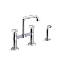 Kohler 28665-3-CP - Billet™ Two-hole bridge kitchen sink faucet with side sprayer