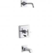 Kohler T13133-3AL-CP - Pinstripe® Pure Rite-Temp® bath and shower trim kit with push-button diverter and cross