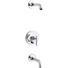 Kohler T14421-4L-CP - Purist® Rite-Temp® bath and shower trim kit with push-button diverter and lever handle,