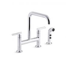 Kohler 7548-4-CP - Purist® Two-hole bridge kitchen sink faucet with side sprayer