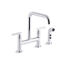 Kohler 7548-4-CP - Purist® Two-hole bridge kitchen sink faucet with side sprayer