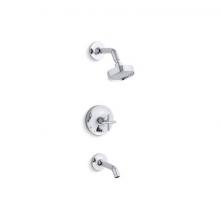 Kohler T14420-3-CP - Purist® Rite-Temp® bath and shower trim kit with push-button diverter and cross handle,