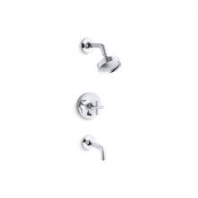 Kohler T14421-3-CP - Purist® Rite-Temp® bath and shower trim kit with push-button diverter and cross handle,