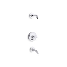 Kohler T14420-3L-CP - Purist® Rite-Temp® bath and shower trim set with push-button diverter and cross handle,
