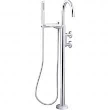 Kohler T77984-9-CP - Components® Floor-mount bath filler trim with industrial handles and handshower
