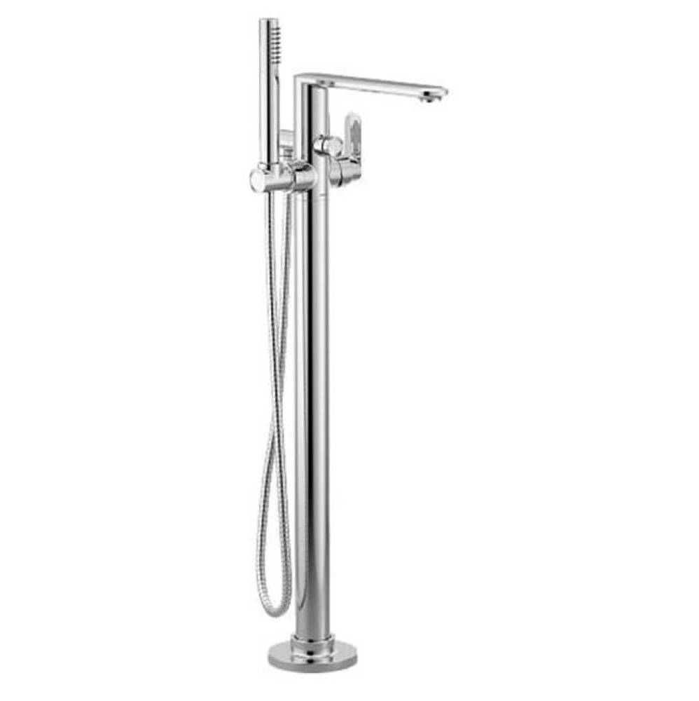 Chrome one-handle tub filler includes hand shower