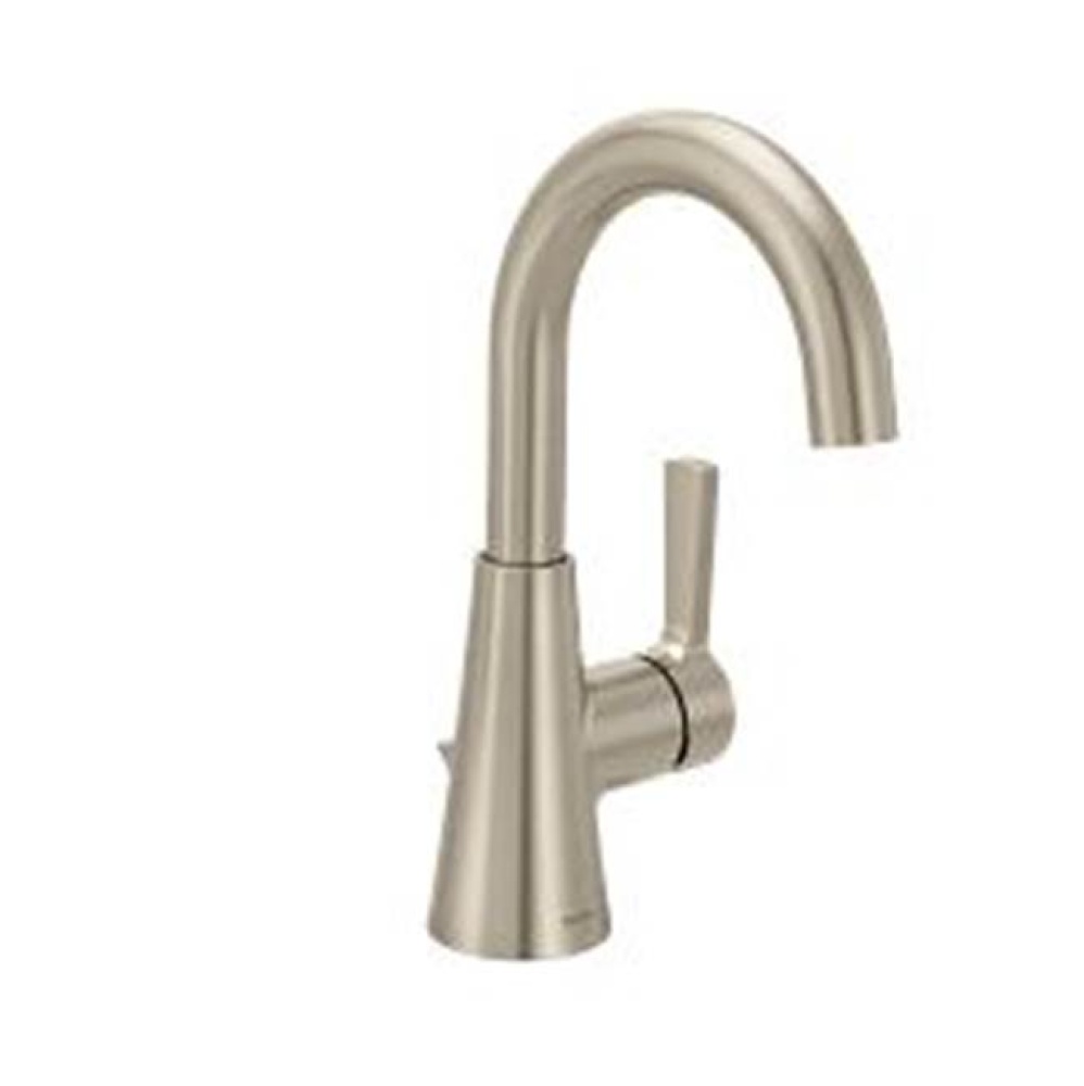 Brushed nickel one-handle bathroom faucet