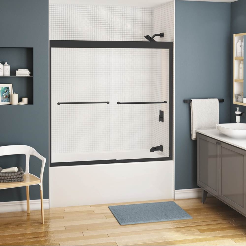 Kameleon 51-55 x 57 Inch 6 mm Bypass Tub Door for Alcove Installation with Clear glass in Matte Bl