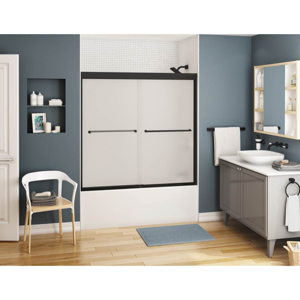Kameleon 55-59 x 57 Inch 6 mm Bypass Tub Door for Alcove Installation with Frost glass in Matte Bl