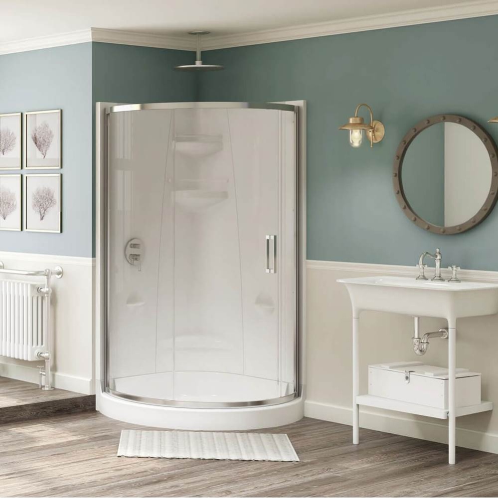 Freestyle 37 Round 37 x 37 Acrylic Corner Center Drain Two-Piece Shower with Corner Footrest in Wh