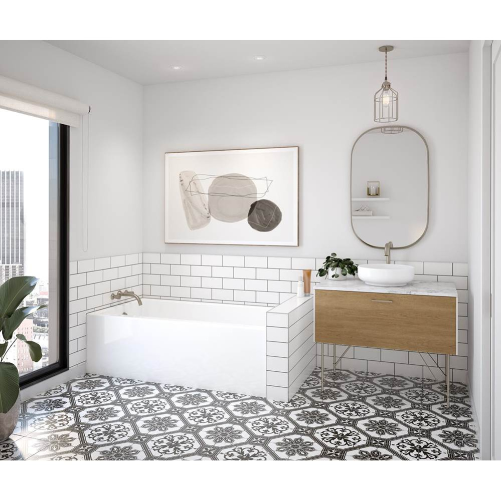 Rubix 6032 AFR Acrylic Alcove Left-Hand Drain Bathtub in White