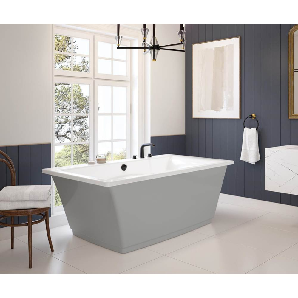 Optik 6636 F Acrylic Freestanding Center Drain Bathtub in White with Sterling Silver Skirt