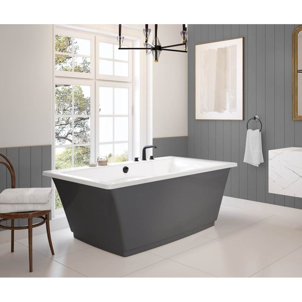 Optik 6636 F Acrylic Freestanding Center Drain Aerofeel Bathtub in White with Thunder Grey Skirt