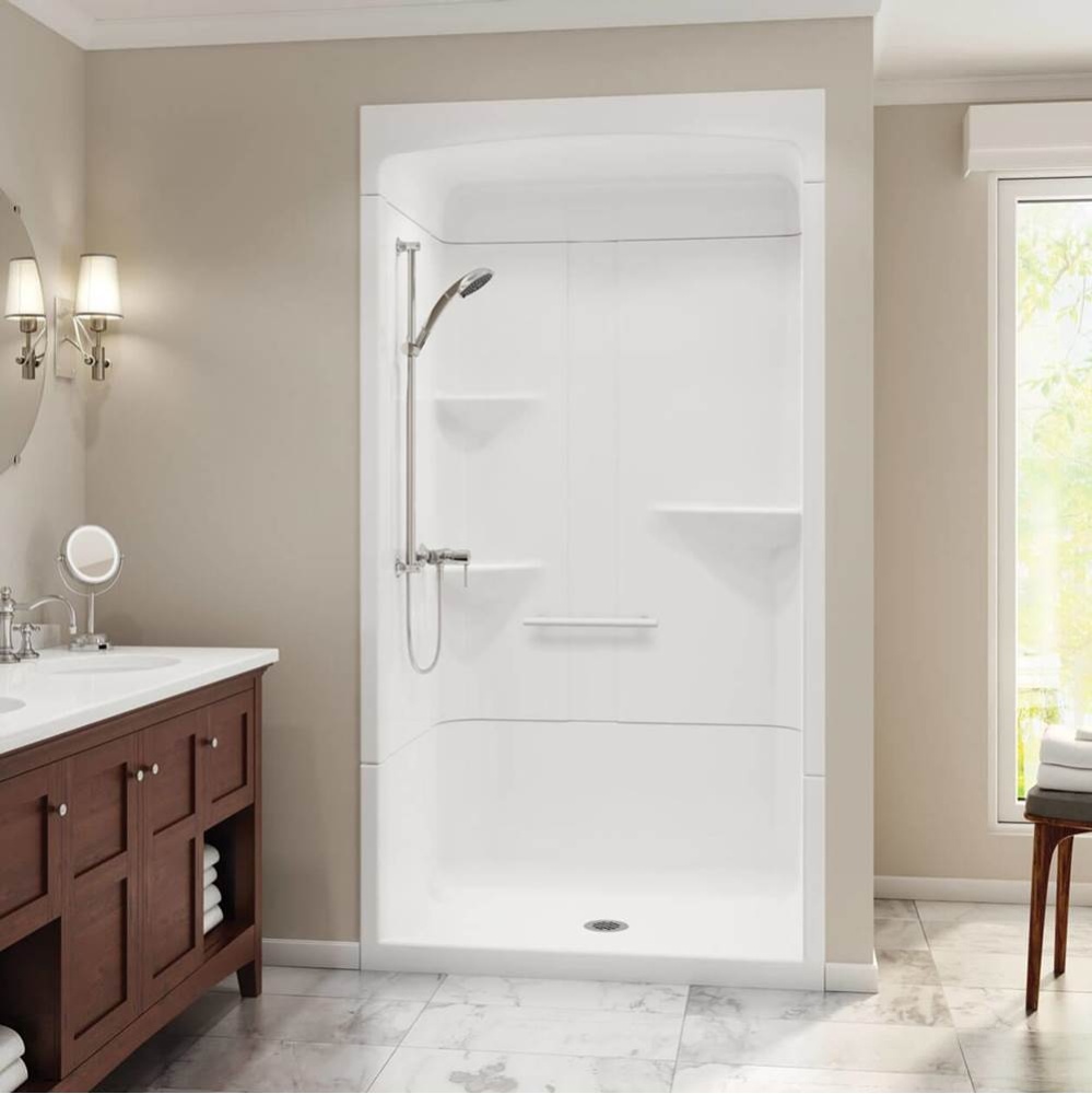 Camelia SHR-4834 Acrylic Alcove Center Drain Three-Piece Shower in White
