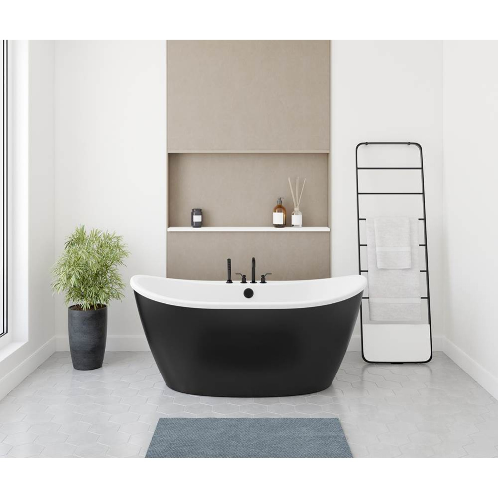 Delsia 6032 AcrylX Freestanding Center Drain Bathtub in White with Black Skirt