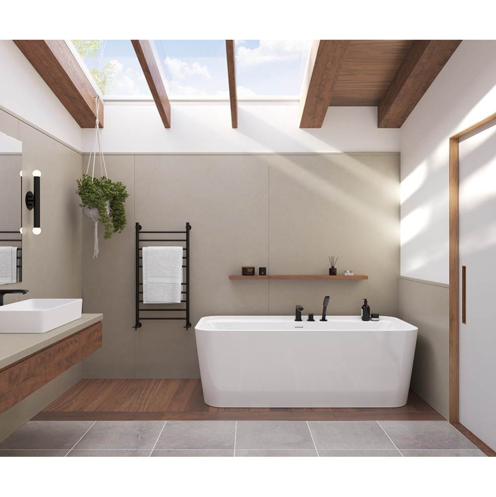 Oberto 6731 Acrylic Freestanding Center Drain Bathtub in White with White Skirt