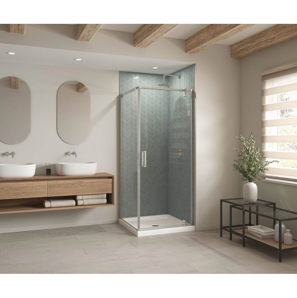 B3Square 3636 Acrylic Corner Left or Right Shower Base in White with Anti-slip Bottom with Center