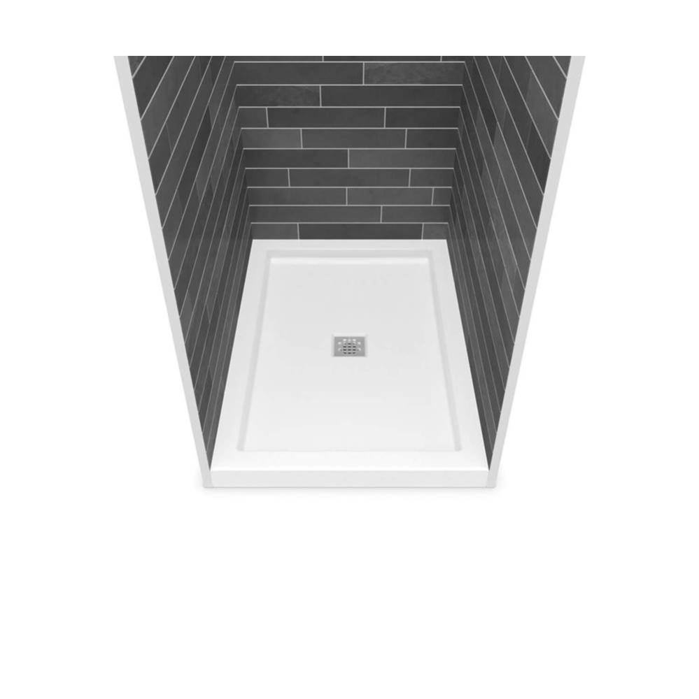 B3Square 4832 Acrylic Alcove Deep Shower Base in White with Center Drain