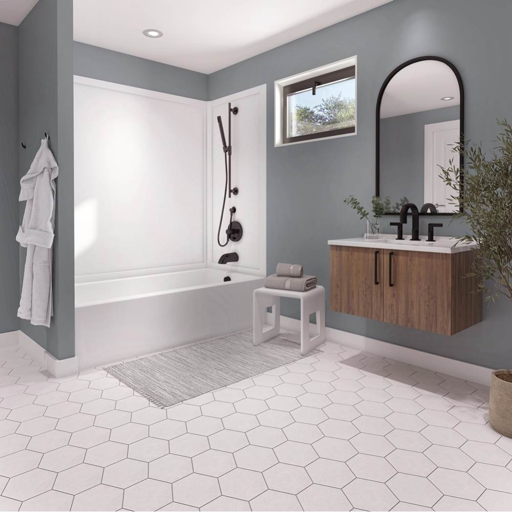 Effika 6030 Polystyrene Glue Up Three-Piece Tub Wall Surround in White