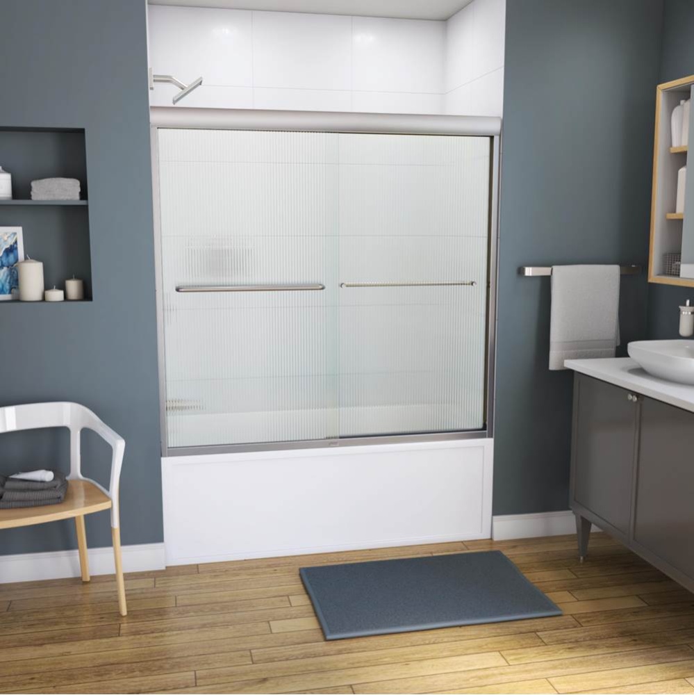 Kameleon 55-59 x 57 Inch 6 mm Bypass Tub Door for Alcove Installation with Fluted glass in Brushed