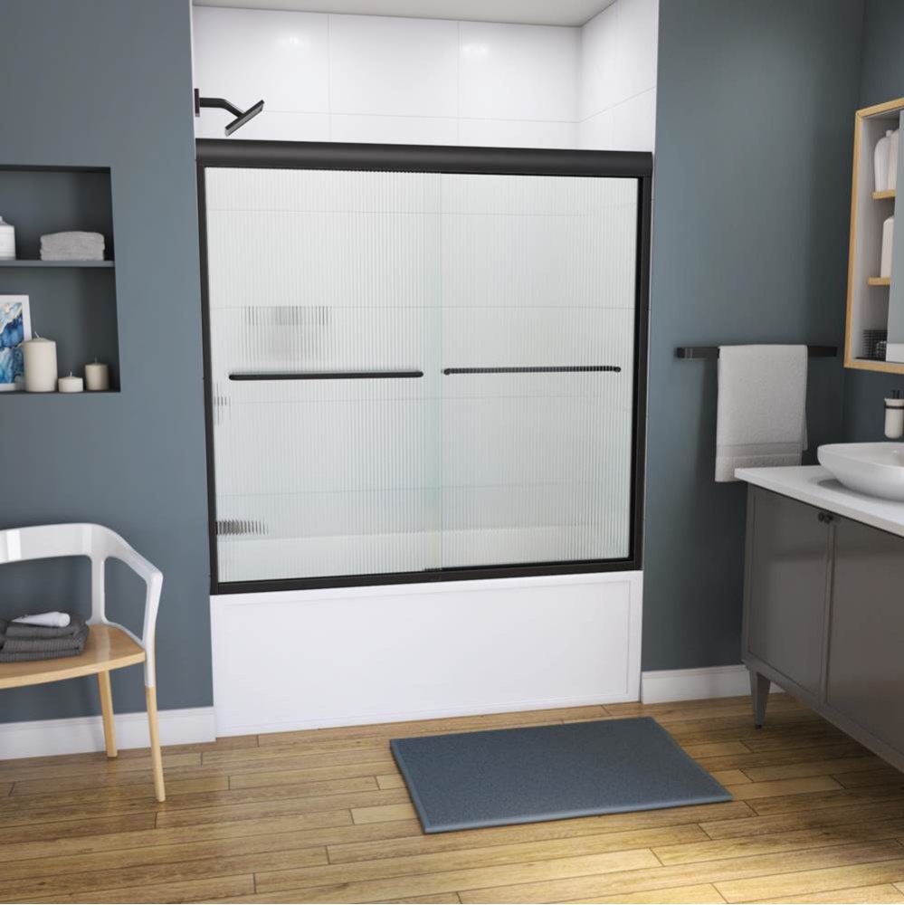 Kameleon 55-59 x 57 Inch 6 mm Bypass Tub Door for Alcove Installation with Fluted glass in Matte B
