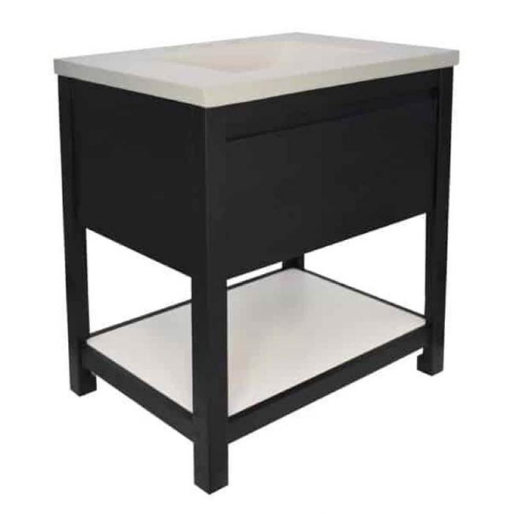 30'' Solace Vanity in Midnight Oak with Pearl Shelf