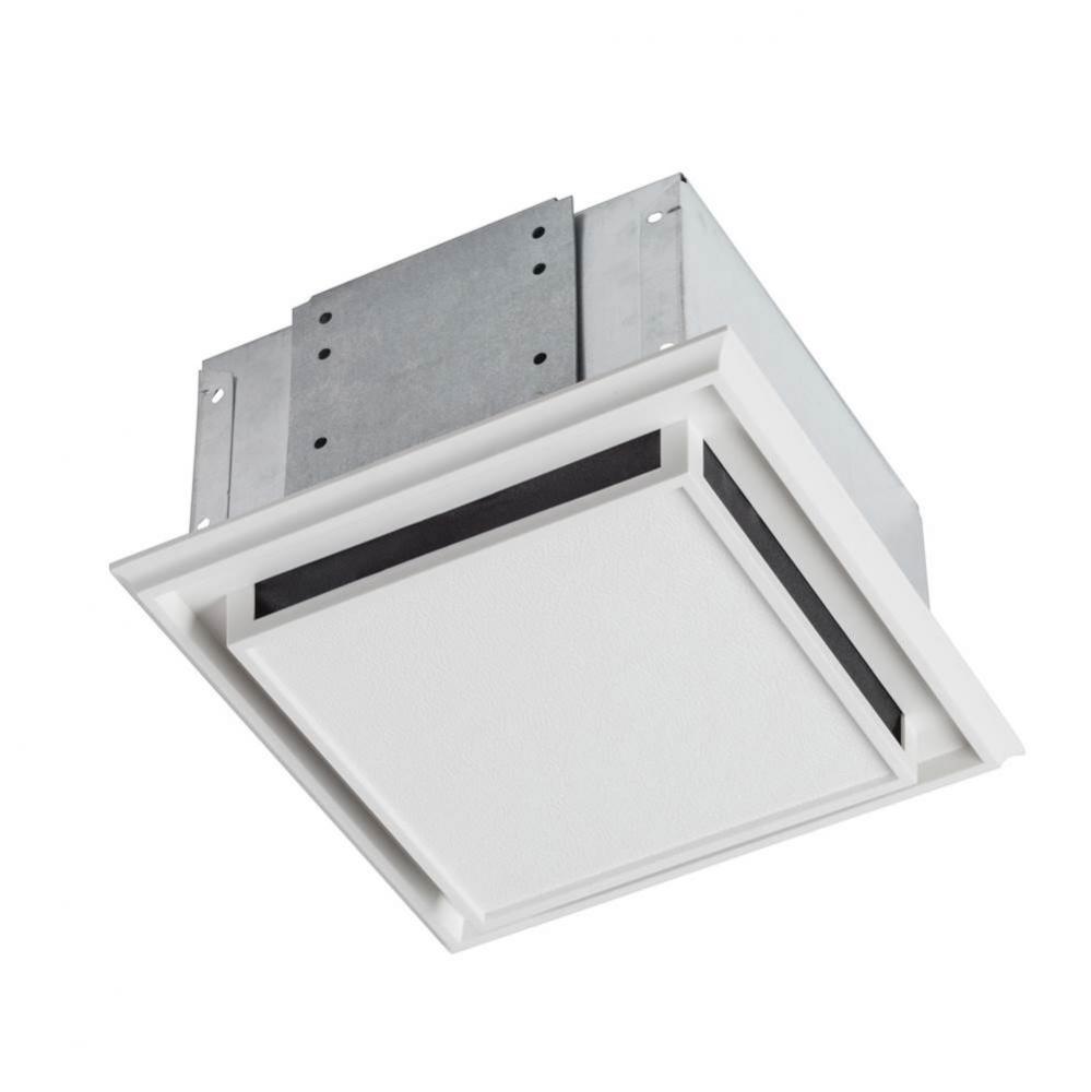 Duct-free Ventilation Fan with plastic grille, snap-in mounting and charcoal filter.