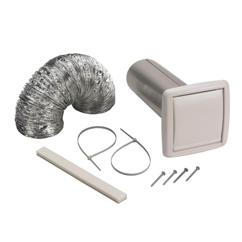 Wall Vent Kit for 3'' or 4'' Round Duct with Backdraft Damper, White