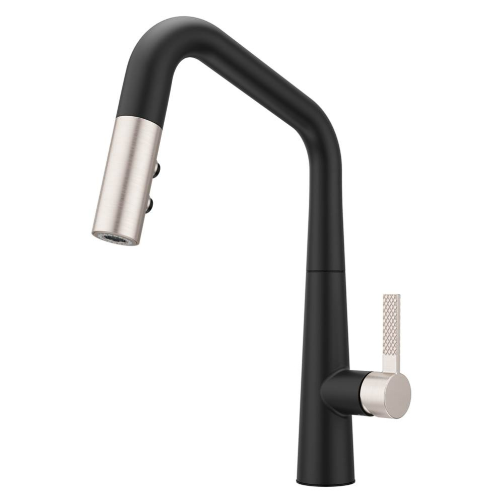 Asari 1-Handle Pull-Down Kitchen Faucet in Matte Black and Spot Defense Stainless Steel