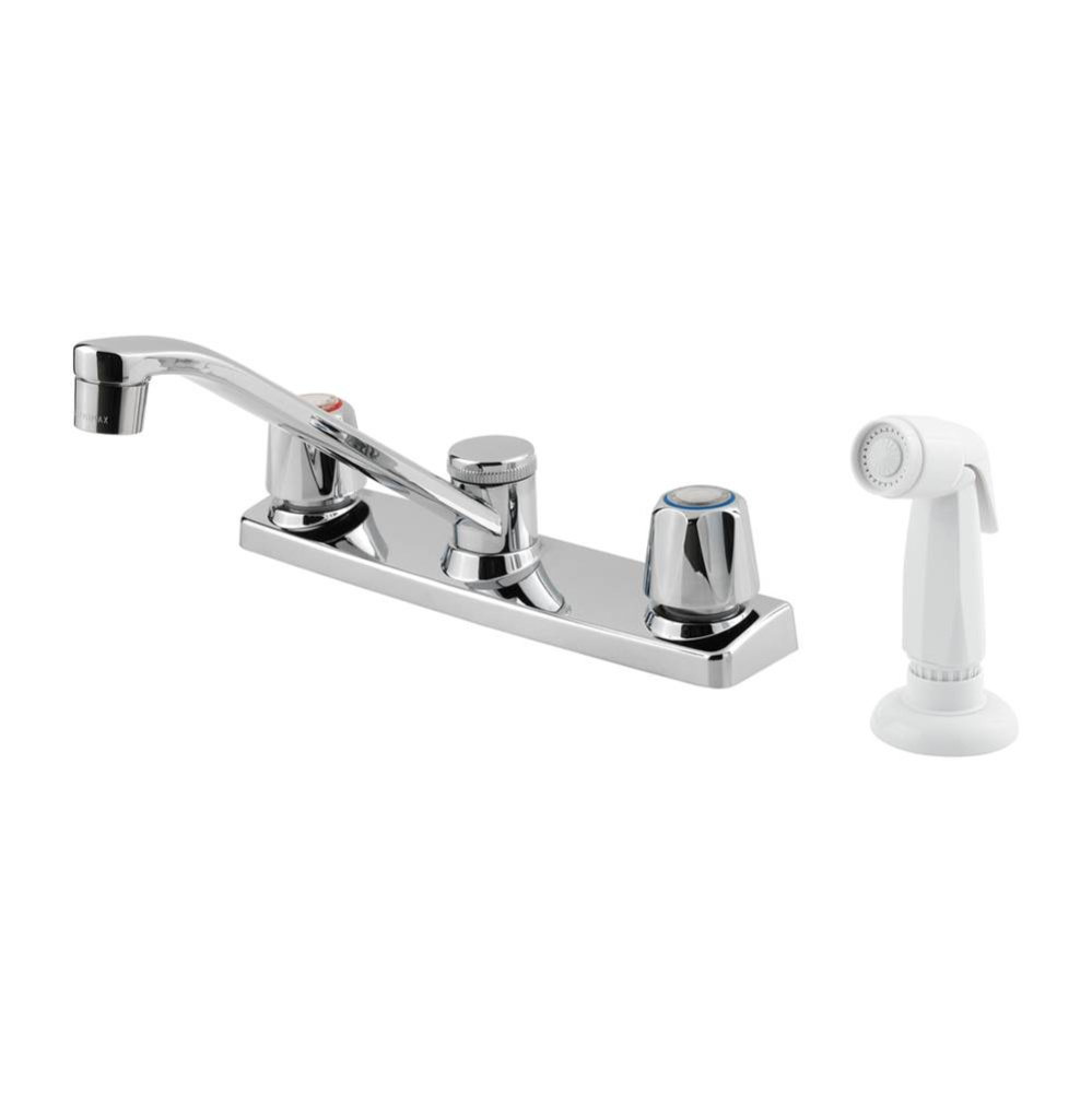 Pfirst Series 2-Handle Kitchen Faucet with White Side Spray in Polished Chrome