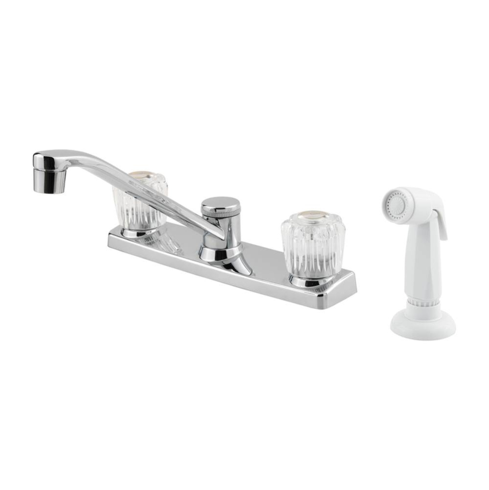 Pfirst Series 2-Handle Kitchen Faucet with White Side Spray in Polished Chrome