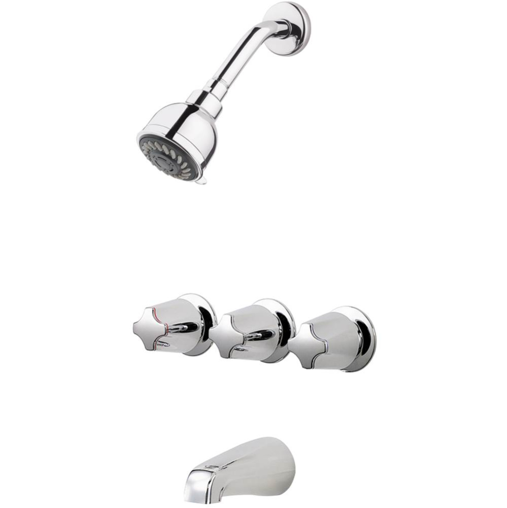 Pfister 3-Handle Tub & Shower Faucet with Metal Knob Handles in Polished Chrome