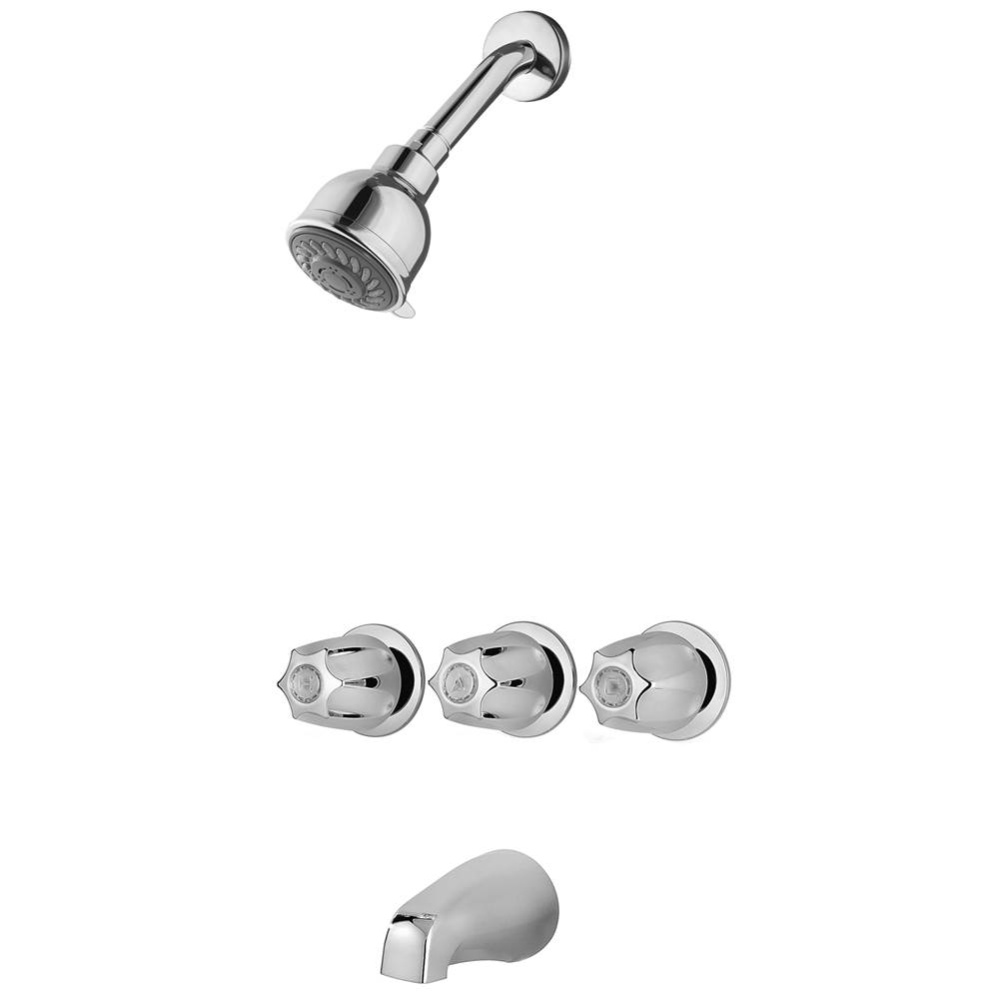 Pfister 3-Handle Tub & Shower Faucet with Metal Knob Handles in Polished Chrome