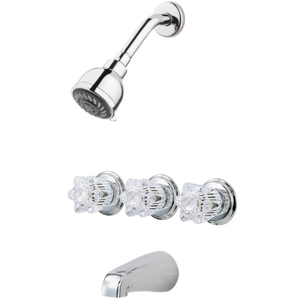 Pfister 3-Handle Tub & Shower Faucet with Acrylic Knob Handles in Polished Chrome