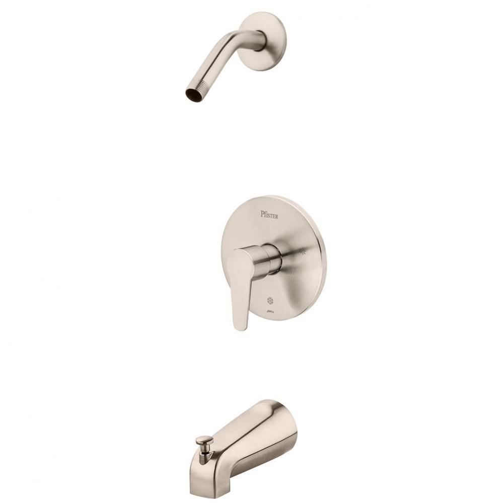 Pfirst Modern 1-Handle Tub & Shower, Trim Only Less Showerhead in Brushed Nickel