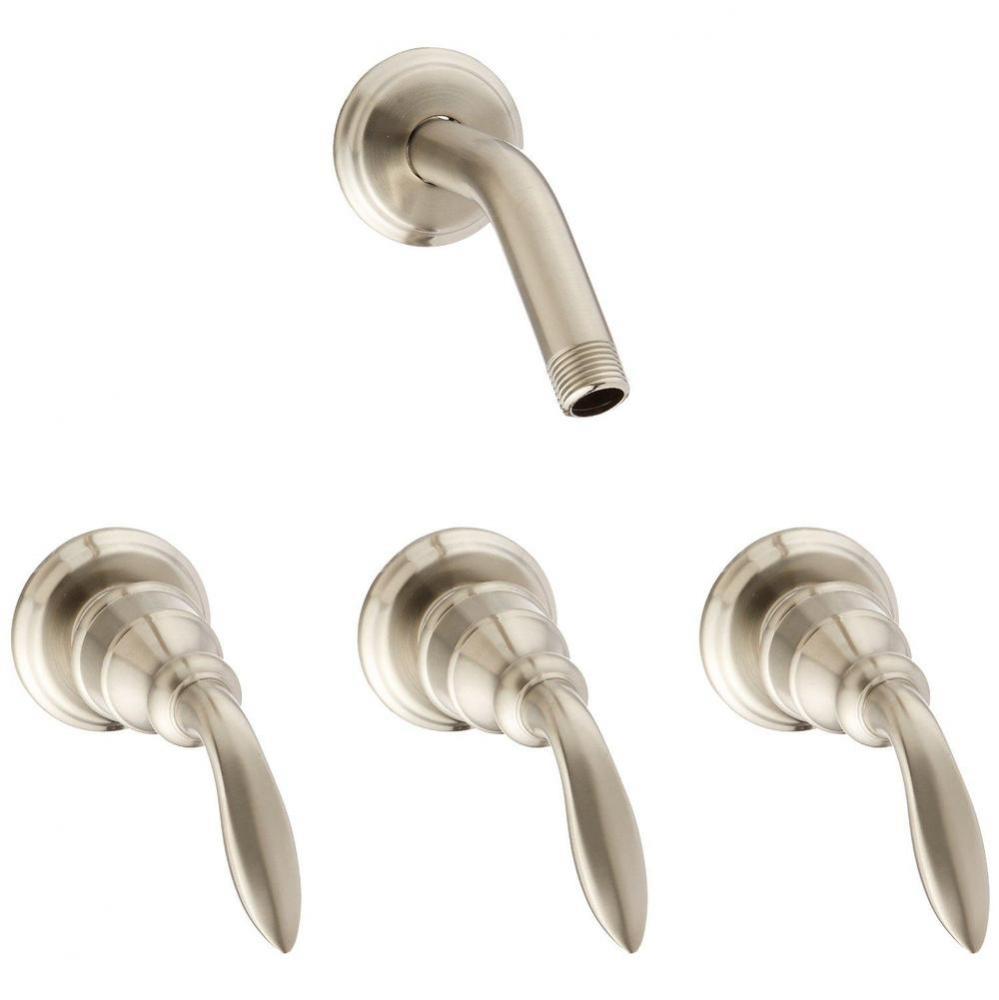 Avalon 3-Handle Tub & Shower Faucet with Metal Lever Handles in Brushed Nickel