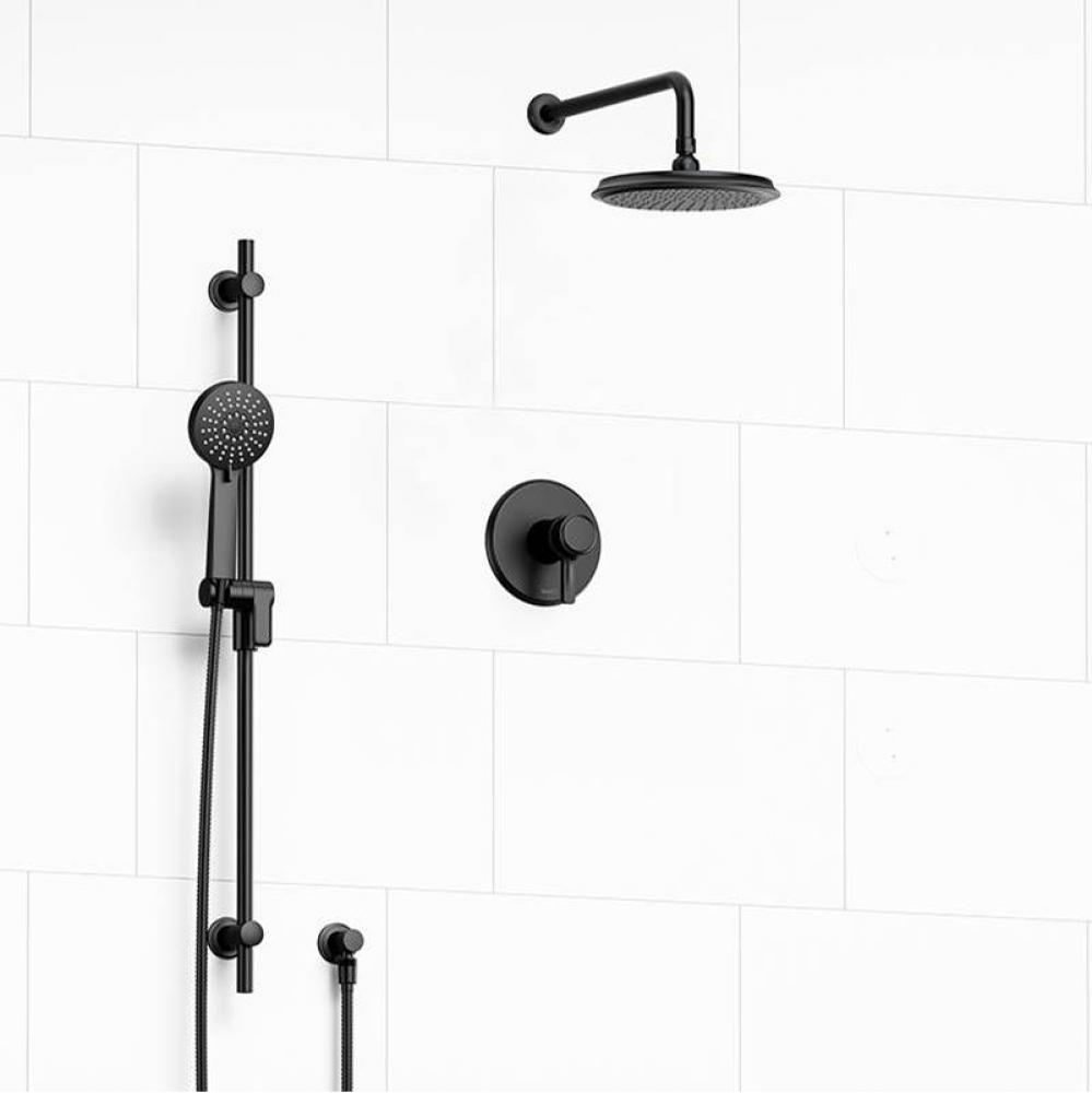 Type T/P (thermostatic/pressure balance) 1/2'' coaxial 2-way system with hand shower and