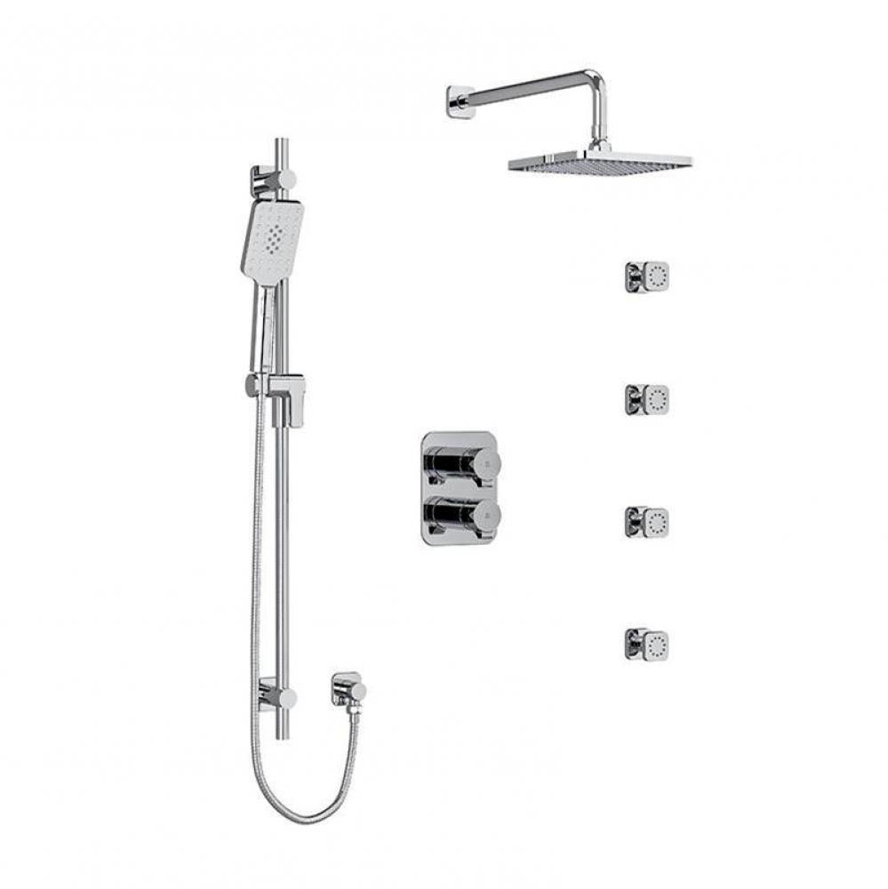 Type T/P (thermostatic/pressure balance) double coaxial system with hand shower rail, 4 body jets