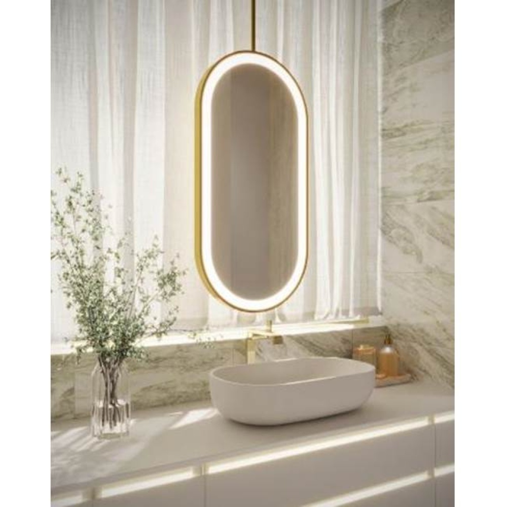 HANGING MIRROR, PILL, PERIMETER, BRASS