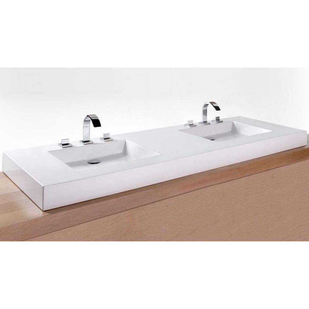 Lav - Cube - 72 X 22 X 4 - 3 Holes 8'' C/C Per Drain - White Matte