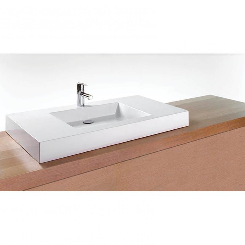 LAV - CUBE METRO - 42 X 18 X 4 - 3 HOLES 8apos;apos; C/C - WHITE TRUE HIGH GLOSS