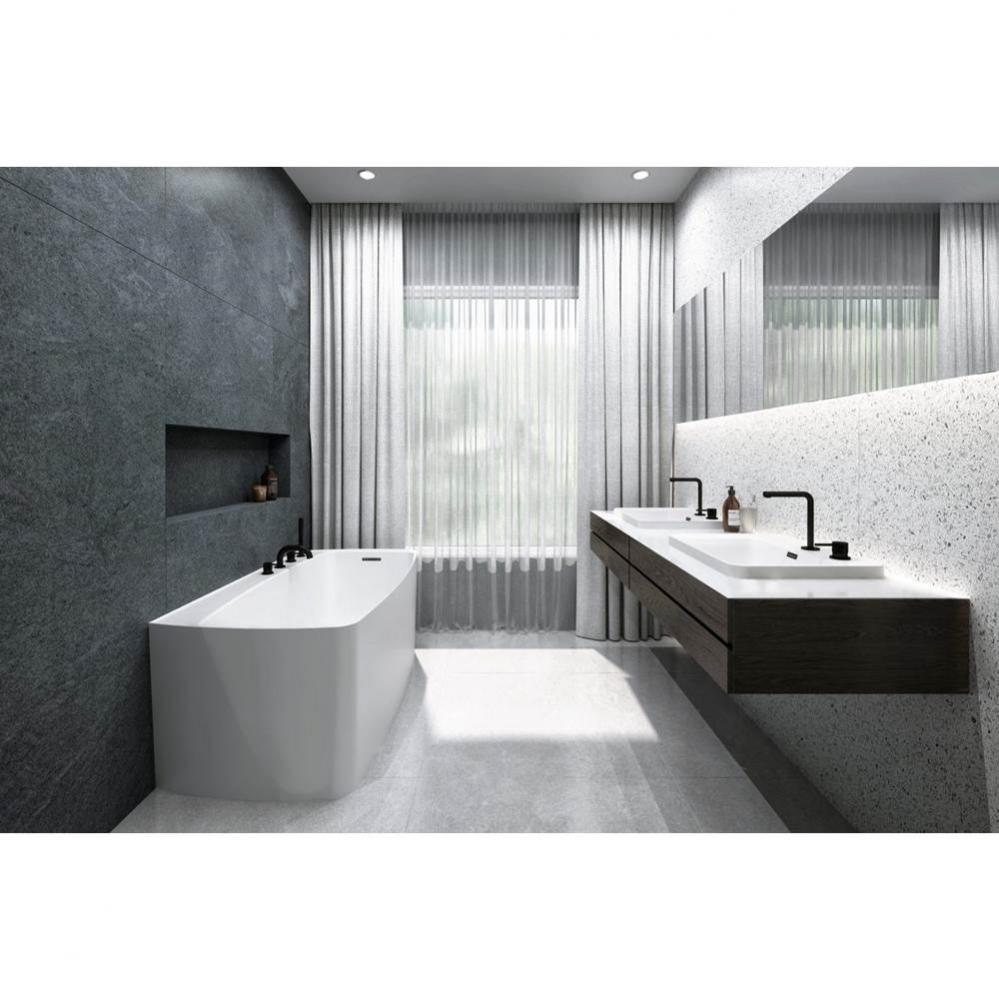 Lab Bath - 59.5 X 31.5 X 24 - 1 Wall - Built In Bn O/F & Drain - Copper Con - White Matte